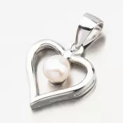 Strieborný prívesok srdca s perlou HST-13659