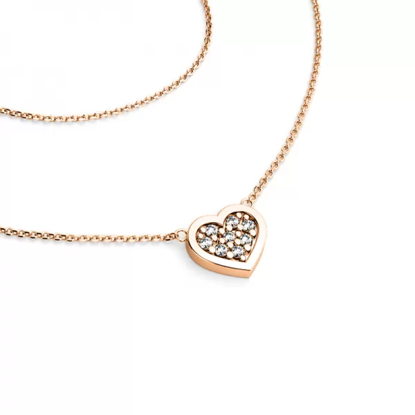 Ružový zlatý náhrdelník so srdiečkami s brilliabmi 10881-NH01-CV