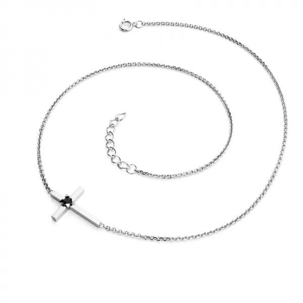 Dámsky náhrdelník z bieleho zlata 585/1000 prírodný diamant 0,035 ct kríž s čiernym 10872-NH01-B-Black