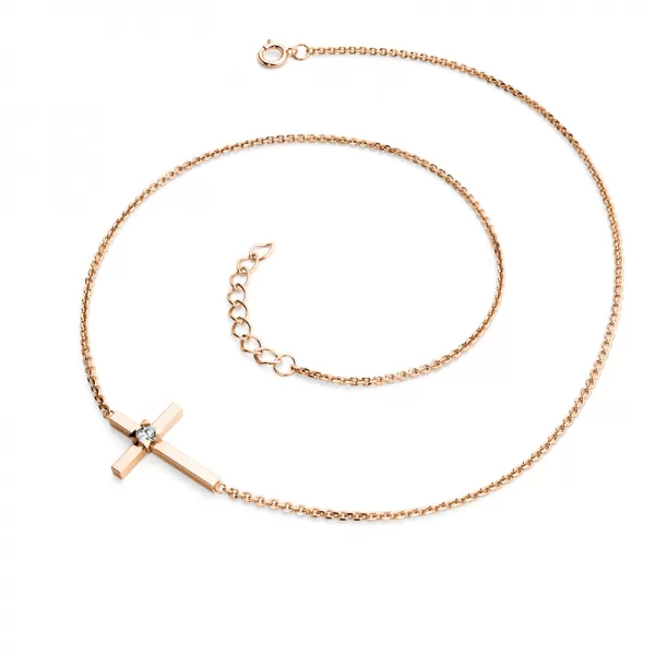 Dámsky náhrdelník z ružového zlata 585/1000 prírodný diamant 0,035 ct G/SI krížik s briliantom 10872-NH01-CV