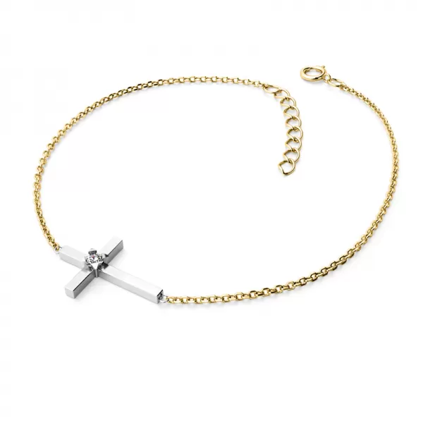 Dámsky náramok žlté zlato 585/1000 prírodný diamant 0,035 ct G/SI krížik s briliantom 10872-NR01-ZLB