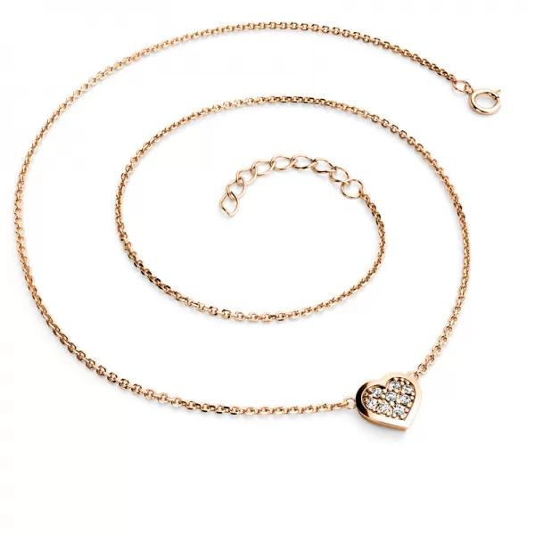 Náhrdelník z ružového zlata so srdiečkom s briliantmi 10877-NH01-CV