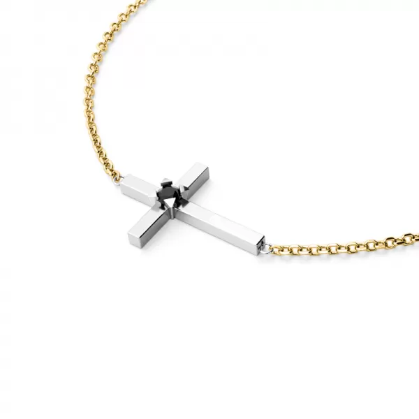 Dámsky náhrdelník prírodný diamant 0,035 ct krížik s čiernou 10872-NH01-ZLB-Black