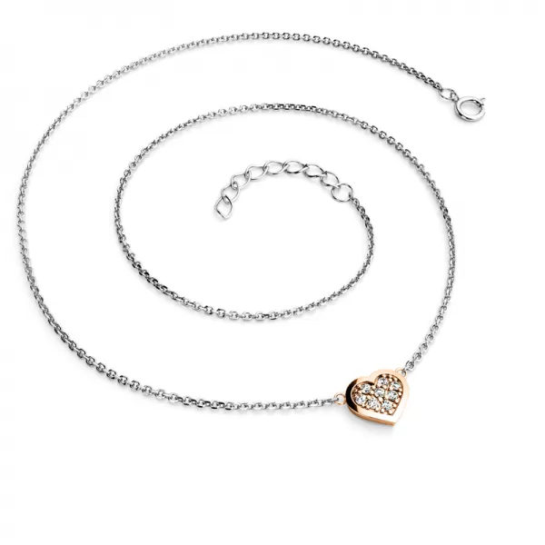 Náhrdelník s ružovým srdiečkom a briliantmi 10877-NH01-BCV