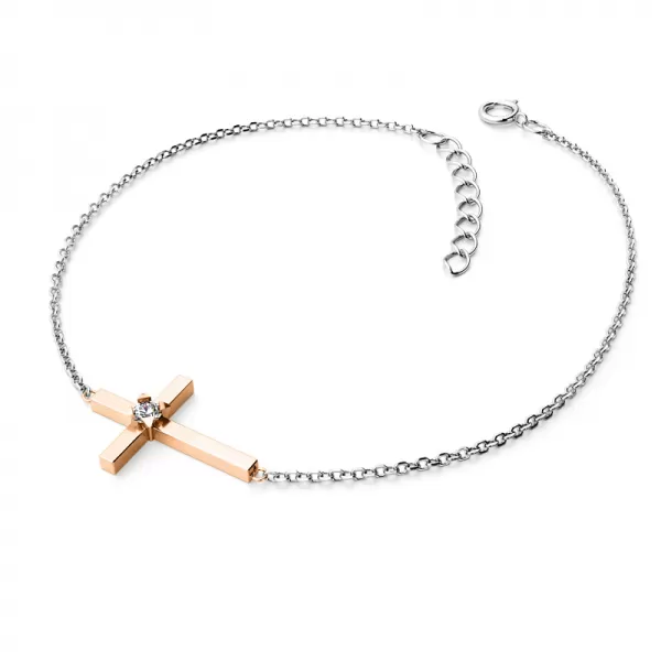 Dámsky náramok žlté zlato 585/1000 prírodný diamant 0,035 ct G/SI krížik s briliantom 10872-NR01-BCV