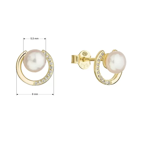 Pozlátené strieborné náušnice kôstky s bielou riečnou perlou 21067.1