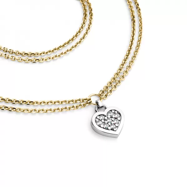 Náhrdelník zo žltého a bieleho zlata so srdiečkom 10881-NH02-ZLB