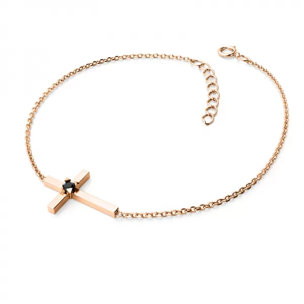 Dámsky náramok žlté zlato 585/1000 prírodný diamant 0,035 ct kríž s čiernym 10872-NR01-CV-Black