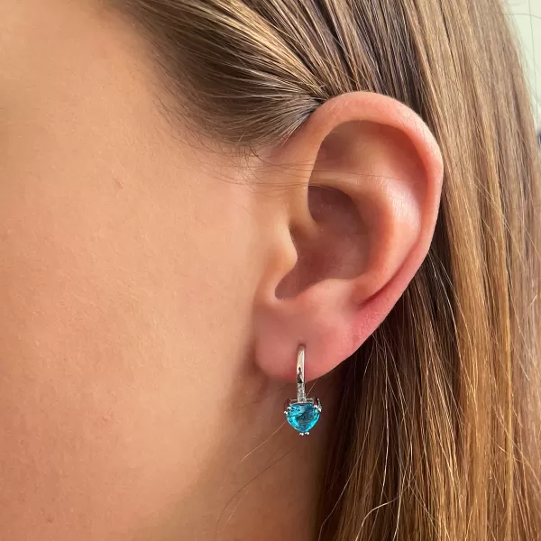 Strieborné náušnice visiace so zirkónmi modré srdiečko 11409.3 aqua