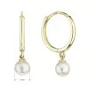 Zlaté 14 karátové náušnice kruhy žlté zlato s bielou riečnou perlou 91P00030