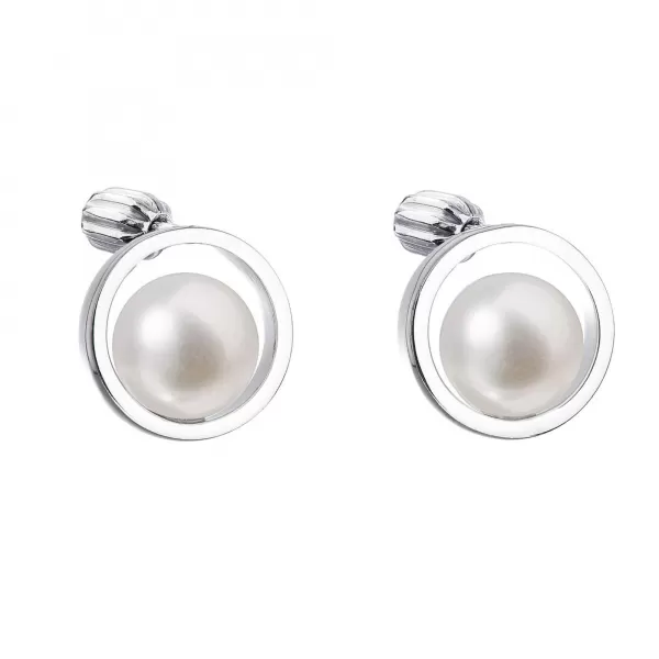 Strieborné náušnice kôstky s bielou riečnou perlou 21041.1B