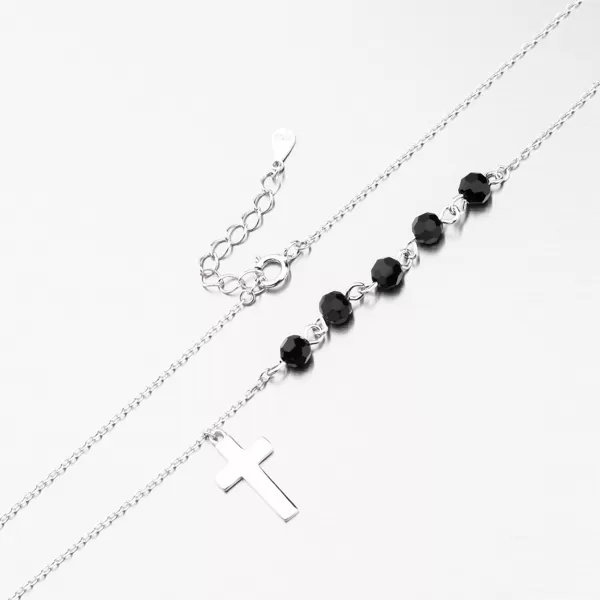 Strieborný náhrdelník s krížikom as guličkami PKL-5011