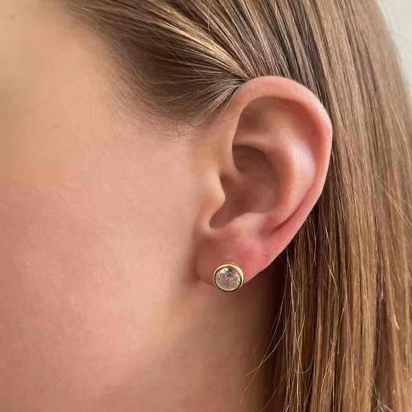 Pozlátené náušnice kôstky so zirkónom biele okrúhle 11406.1