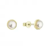 Zlaté 14 karátové náušnice kôstky žlté zlato s bielou riečnou perlou 91P00031