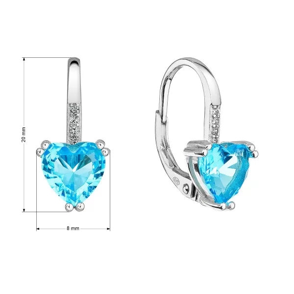 Strieborné náušnice visiace so zirkónmi modré srdiečko 11409.3 aqua