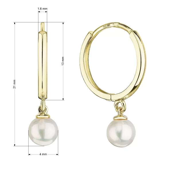 Zlaté 14 karátové náušnice kruhy žlté zlato s bielou riečnou perlou 91P00030