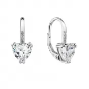 Strieborné náušnice visiace so zirkónmi biele srdiečko 11409.1 crystal