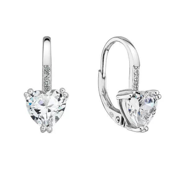 Strieborné náušnice visiace so zirkónmi biele srdiečko 11409.1 crystal