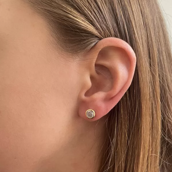 Pozlátené náušnice kôstky so zirkónom biele okrúhle 11407.1