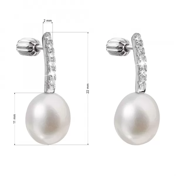 Strieborné náušnice visiace s bielou riečnou perlou 21034.1B
