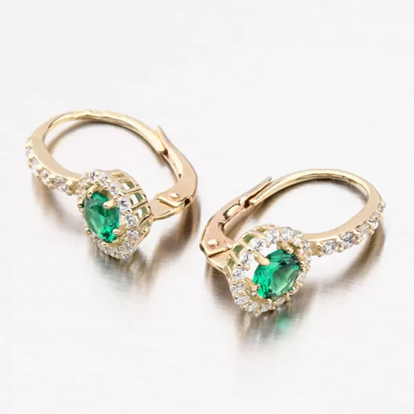 Dámske náušnice žlté zlato 585 zirkón so smaragdom 663P-120283-06