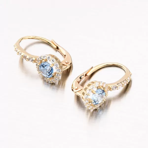 Dámske náušnice žlté zlato 585 zirkón s akvamarínom 663P-120283-03