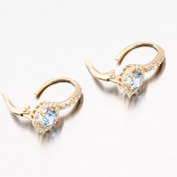 Dámske náušnice žlté zlato 585 zirkón s akvamarínom 663P-120283-03