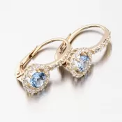 Dámske náušnice žlté zlato 585 zirkón s akvamarínom 663P-120283-03