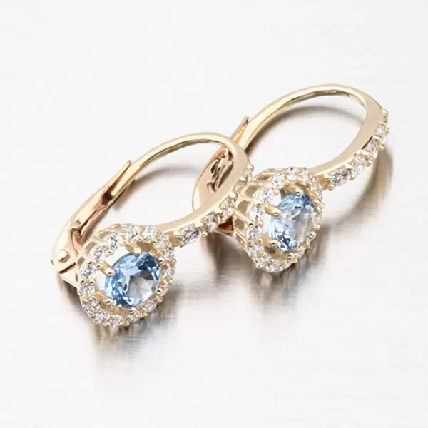 Dámske náušnice žlté zlato 585 zirkón s akvamarínom 663P-120283-03