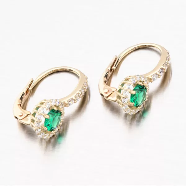 Dámske náušnice žlté zlato 585 zirkón so smaragdom 663P-120283-06