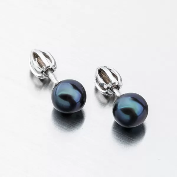 Náušnice kôstky z bieleho zlata s čiernou perlou