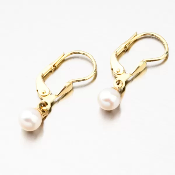 Zlaté náušnice s bielou perlou