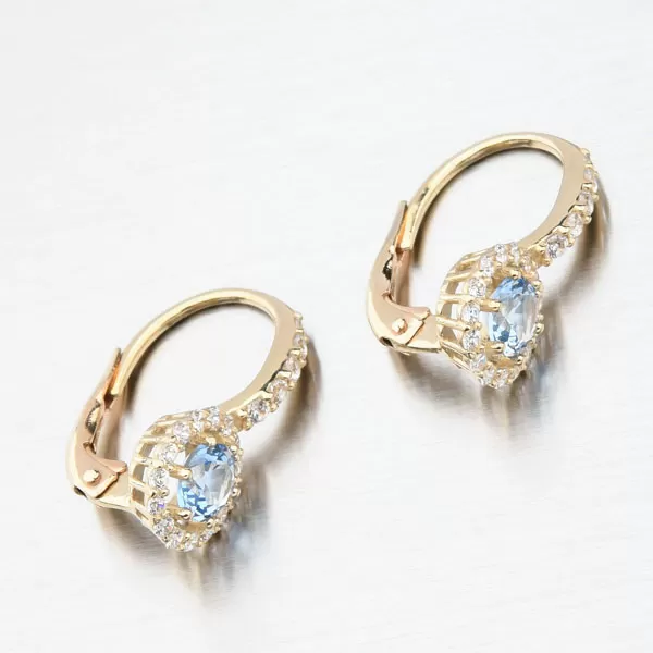 Dámske náušnice žlté zlato 585 zirkón s akvamarínom 663P-120283-03