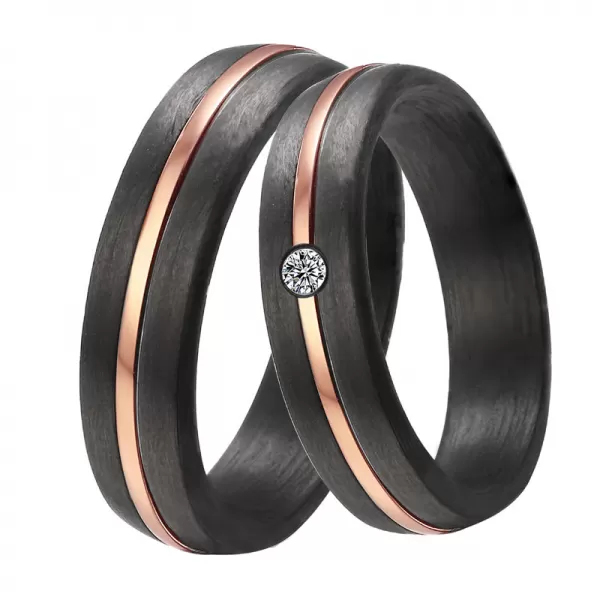 Oceľové ružové snubné prstene s karbónom SC-88105