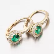 Dámske náušnice žlté zlato 585 zirkón so smaragdom 663P-120283-06