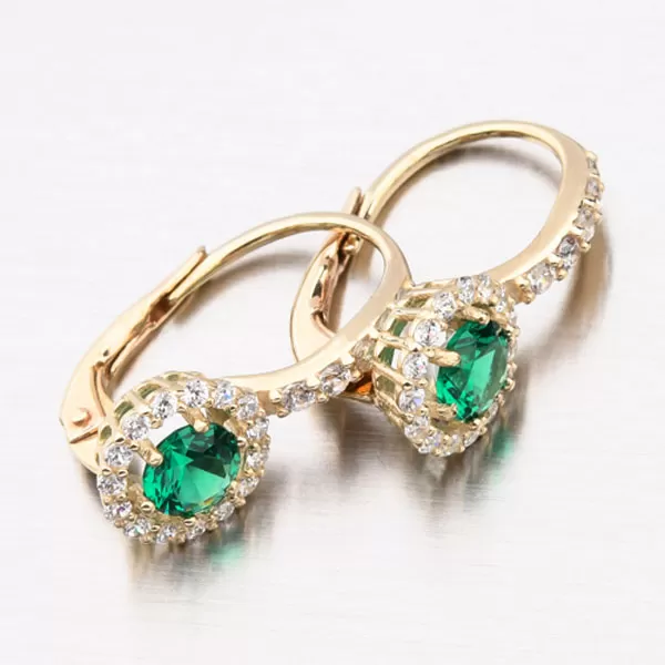 Dámske náušnice žlté zlato 585 zirkón so smaragdom 663P-120283-06