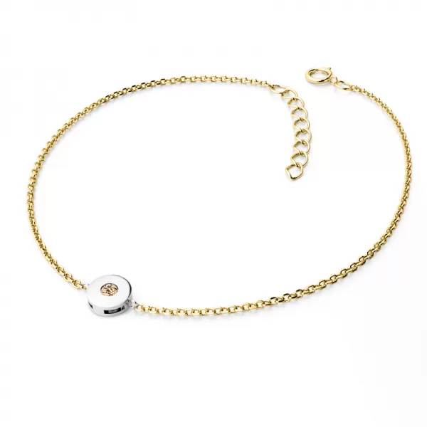 Dámsky náramok žlté zlato 585/1000 prírodný diamant 0,055 ct so šampanským 10911-NR01-ZLB-Champ
