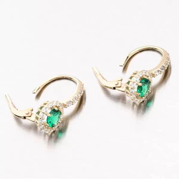 Dámske náušnice žlté zlato 585 zirkón so smaragdom 663P-120283-06