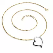 Dámsky náhrdelník zlatý mix 585/1000 prírodný diamant 0,082 ct srdce s čiernou 10948-NH01-ZLB-Black
