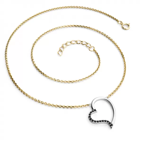 Dámsky náhrdelník zlatý mix 585/1000 prírodný diamant 0,082 ct srdce s čiernou 10948-NH01-ZLB-Black