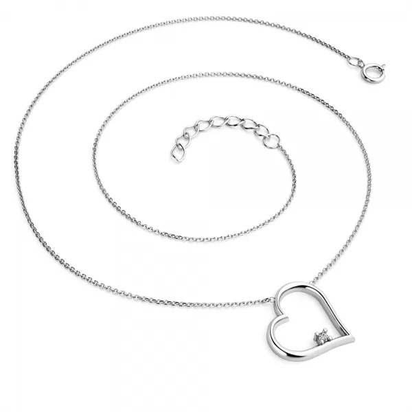 Dámsky náhrdelník z bieleho zlata 585/1000 prírodný diamant 0,027 ct G/SI diamantové srdce - 10875-NH01-B