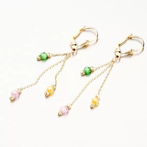 Zlaté visiace náušnice s farebnými zirkónmi PKL12-036