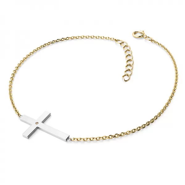 Dámsky náramok žlté zlato 585/1000 prírodný diamant 0,006 ct krížik 10947-NR01-ZLB-Champ