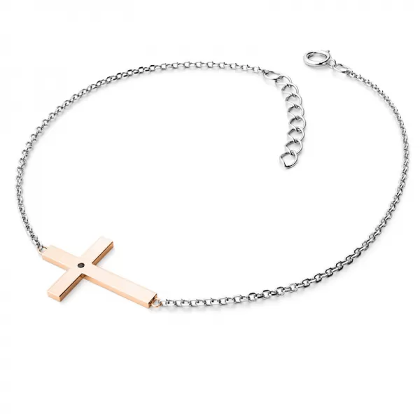 Dámsky náramok žlté zlato 585/1000 prírodný diamant 0,006 ct krížik s čiernym 10947-NR01-BCV-Black