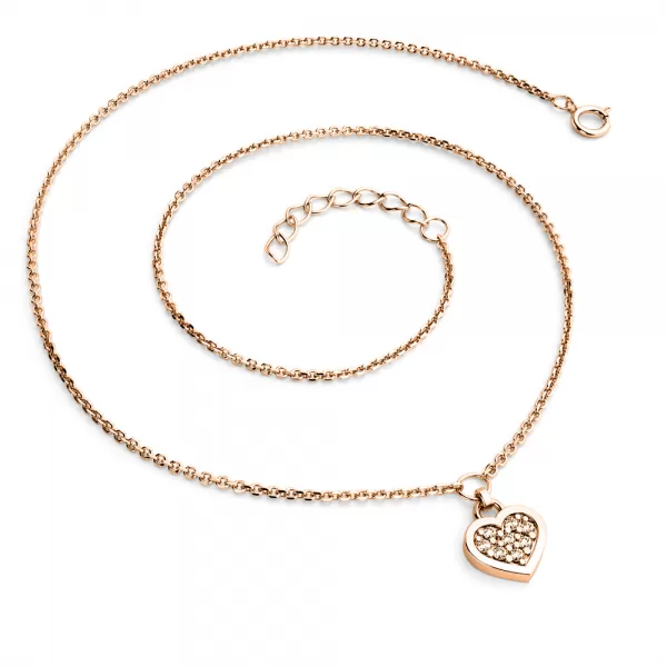 Ružový zlatý náhrdelník so srdiečkami so brilciami 10881-NH01A-CV-Champ