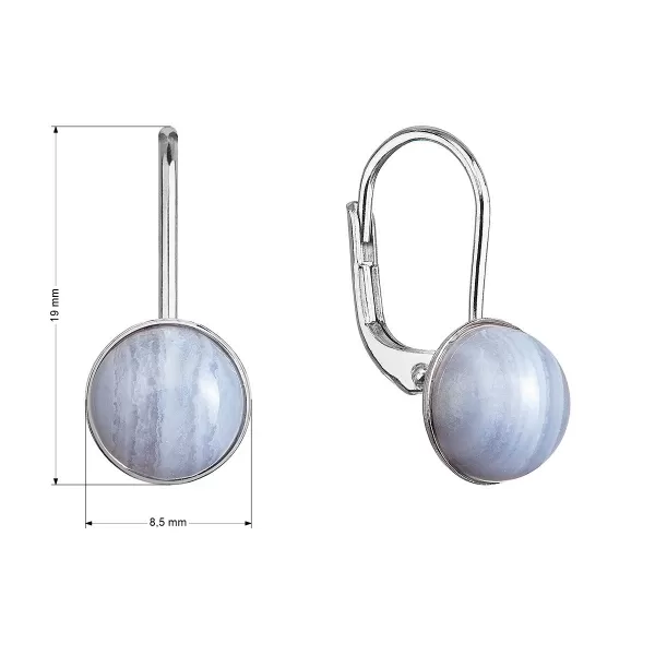 Strieborné visiace náušnice s pravými minerálnymi kameňmi okrúhle 11481.3 Achát Blue Lace