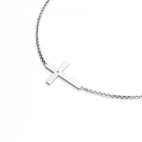 Dámsky náhrdelník prírodný diamant 0,006 ct krížik a šampanské 10947-NH01-B-Champ