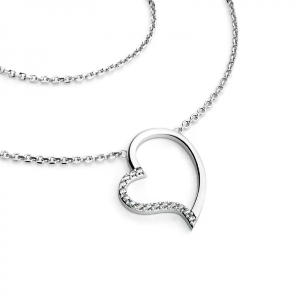 Dámsky náhrdelník z bieleho zlata 585/1000 prírodný diamant 0,082 ct G/SI srdce s v bielom 10948-NH01-B