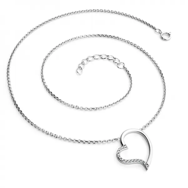 Dámsky náhrdelník z bieleho zlata 585/1000 prírodný diamant 0,082 ct G/SI srdce s v bielom 10948-NH01-B