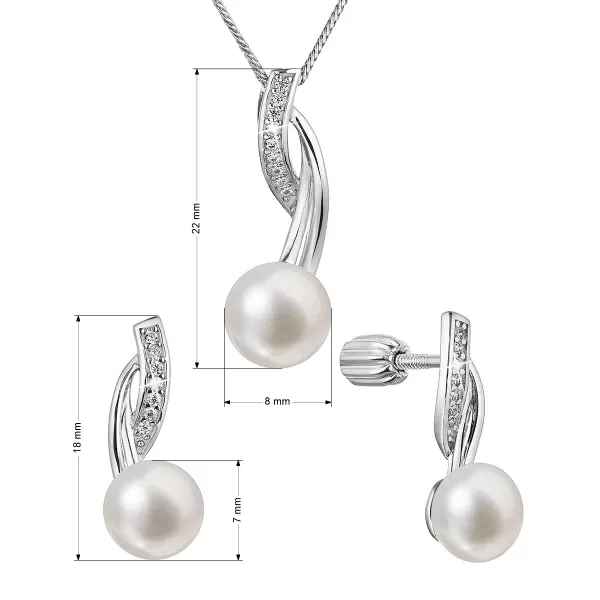 Perlová súprava s riečnou perlou a zirkónmi biela 29048.1B